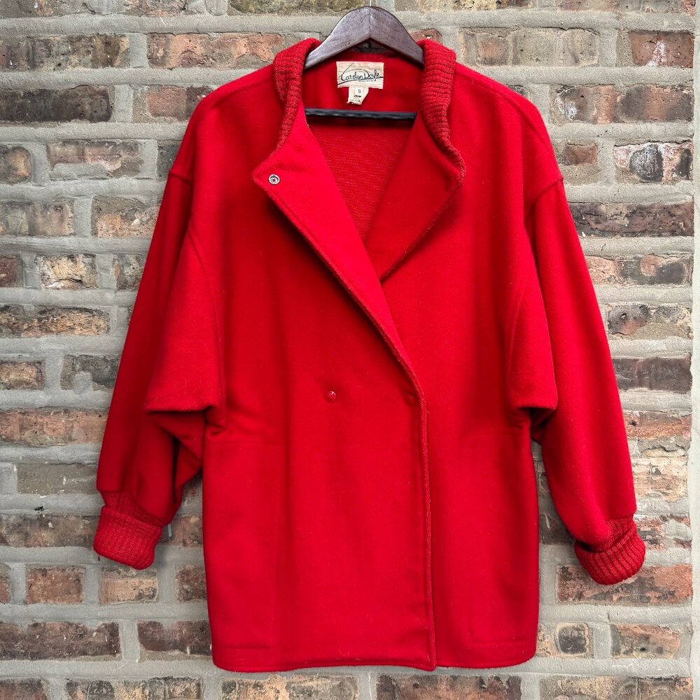 Vintage Red Wool Pea Coat Carolyn Doyle Dolman Sleeve 80s 90s Womens S